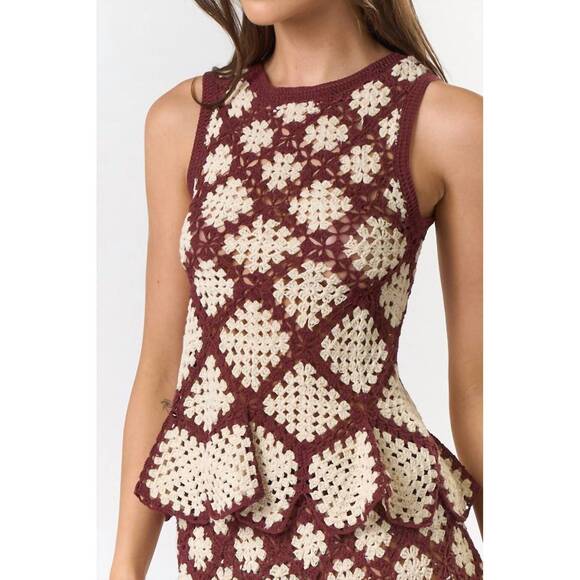 NEW ULLA JOHNSON summer geometric crochet set in claret - Picture 4 of 8